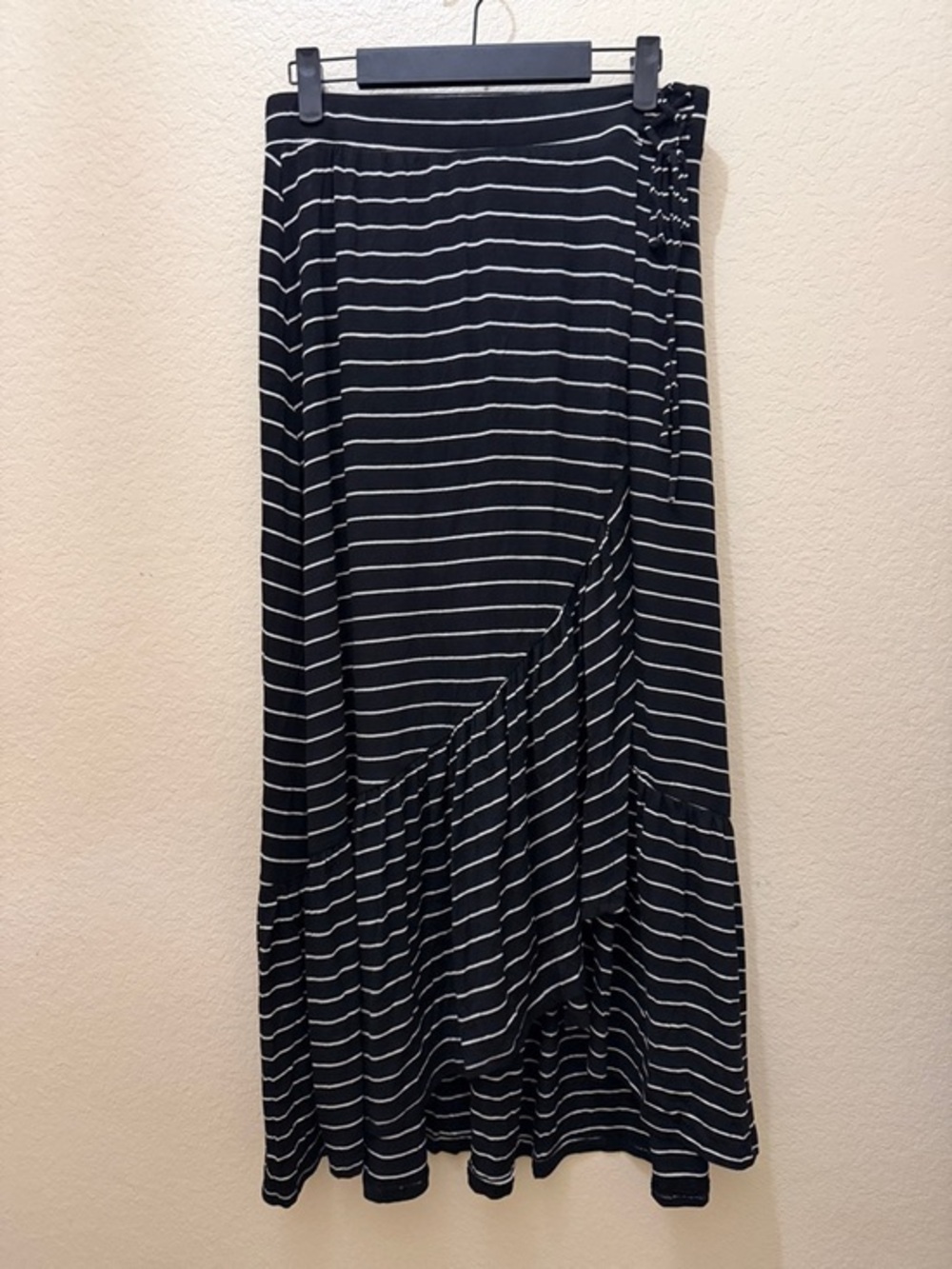 American Rag Black and White Striped Wrap-Style Maxi Skirt